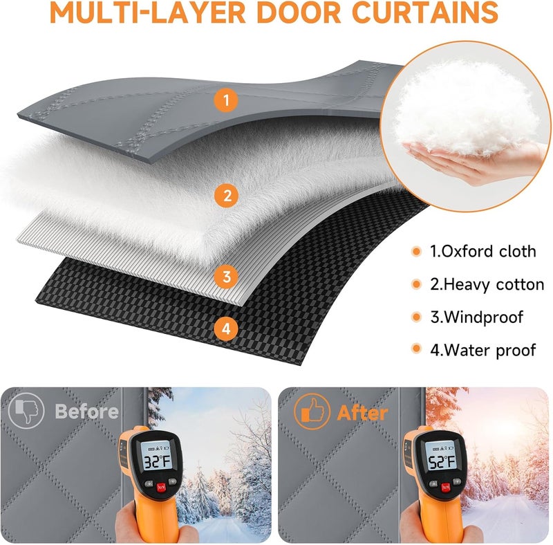 Esteh Magnetic Thermal Insulated Door Curtain for Winter Fits Door Size 36" x 96", Temporary Thermal Door Cover for Cold with Thickened Cotton, Window Insulation Kit for Sliding Glass Doorways - Gray - Image 5